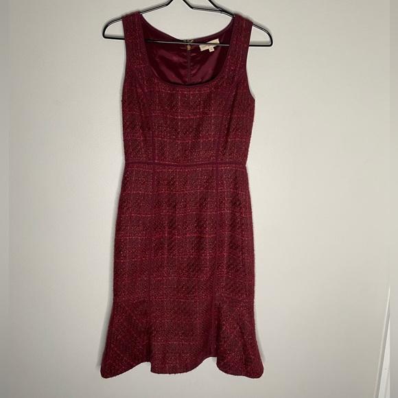 Tory Burch Burgundy Fit and Flare Tweed Dress - Picture 4 of 12